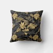 モダンスタイリッシュトレンディーブラック金ゴールド熱帯模様 クッション (裏面)