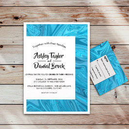 モダンスタイリッシュトレンディーブルーウェーブ抽象芸術結婚ズ 招待状