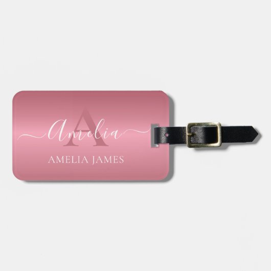 モダンスタイリッシュバラ金ゴールドブラッシュド金モノグラムの属 ラゲッジタグ (正面横)