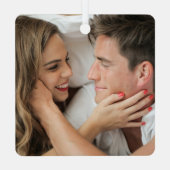 モダンスタイリッシュパーソナライズされたカスタムカップル写真 メタルオーナメント (裏面)