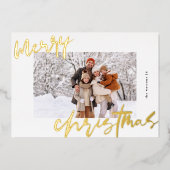モダンスタイリッシュプレミアム写真メリーのクリスマス金ゴールド 箔シーズンカード (正面)
