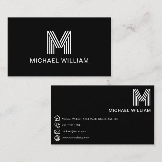 モダンスタイリッシュモノグラムシンプルお洒落黒 名刺 (正面/裏面)