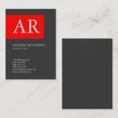 モダンスタイリッシュモノグラム白灰色エレガント赤 名刺 (正面/裏面)