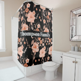 モダンスタイリッシュモノグラムlフローラルパターンlブラック シャワーカーテン