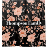 モダンスタイリッシュモノグラムlフローラルパターンlブラック シャワーカーテン (正面)