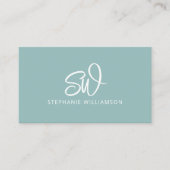 モダンスタイリッシュモノグラムQRコードミニマルティール(緑がかった色) 名刺 (正面)