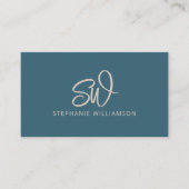 モダンスタイリッシュモノグラムQRコードミニマルティール（緑がかった色） 名刺 (正面)