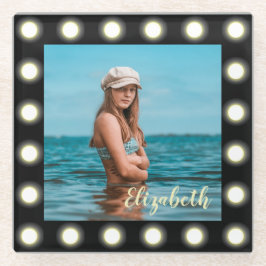 モダンスタイリッシュユニーク黒の正方形フォトフレーム ガラスコースター