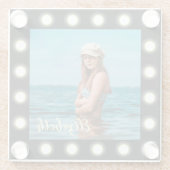 モダンスタイリッシュユニーク黒の正方形フォトフレーム ガラスコースター (裏面)