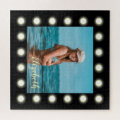 モダンスタイリッシュユニーク黒の正方形フォトフレーム ジグソーパズル (横)