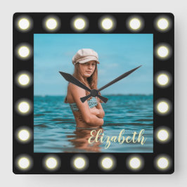 モダンスタイリッシュユニーク黒の正方形フォトフレーム スクエア壁時計