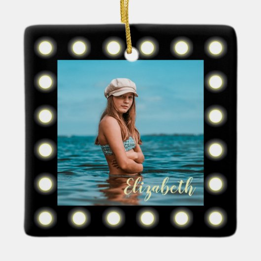 モダンスタイリッシュユニーク黒の正方形フォトフレーム セラミックオーナメント (正面)