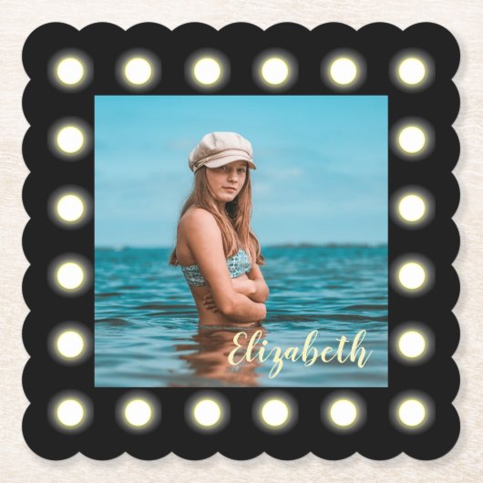 モダンスタイリッシュユニーク黒の正方形フォトフレーム ペーパーコースター (正面)