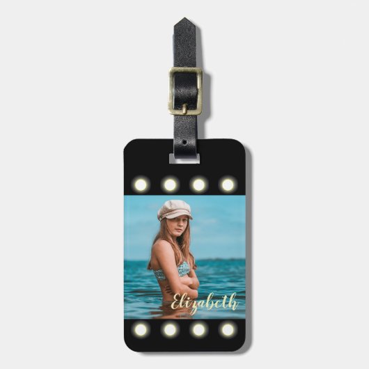 モダンスタイリッシュユニーク黒の正方形フォトフレーム ラゲッジタグ (正面縦)