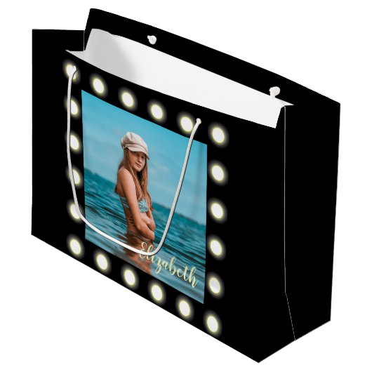 モダンスタイリッシュユニーク黒の正方形フォトフレーム ラージペーパーバッグ (正面アングル)