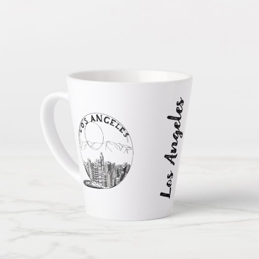 モダンスタイリッシュロサンゼルス大学白黒 カフェラテマグ (左アングル)