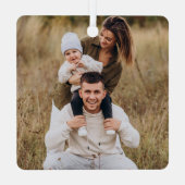 モダンスタイリッシュ初めてのクリスマスScript家族の写真 メタルオーナメント (裏面)