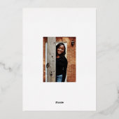 モダンスタイリッシュ卒業写真パープル金ゴールド 箔招待状 (裏面)