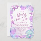 モダンスタイリッシュ海第5誕生日ガールパーティー 招待状 (正面)