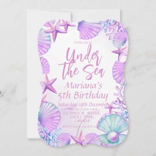 モダンスタイリッシュ海第5誕生日ガールパーティー 招待状 (正面)