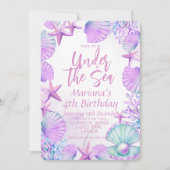 モダンスタイリッシュ海4thバースデーガールパーティー 招待状 (正面)