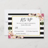 モダンスタイリッシュ白黒ストライプフローラ 出欠カード (正面)