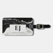 モダンスタイリッシュ白黒大理石モノグラムの金ゴールド ラゲッジタグ (正面横)