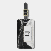 モダンスタイリッシュ白黒大理石モノグラムの金ゴールド ラゲッジタグ (正面縦)