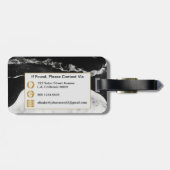 モダンスタイリッシュ白黒大理石モノグラムの金ゴールド ラゲッジタグ (裏面横)