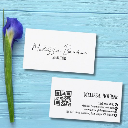 モダンスタイリッシュ白黒、プロフェッショナルQRコード 名刺