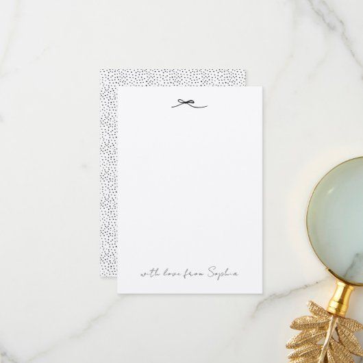 モダンスタイリッシュ素朴エレガントブラック・ボウ水玉模様 サンキューカード (正面/裏面インサイチュ)