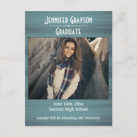 モダンスタイリッシュ素朴写真卒業 案内ポストカード (正面)