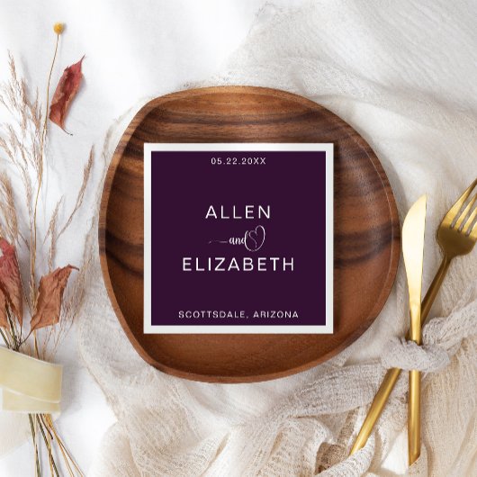 モダンスタイリッシュ紫パーソナライズされた結婚の スタンダードカクテルナプキン