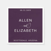 モダンスタイリッシュ紫パーソナライズされた結婚の スタンダードカクテルナプキン (正面)