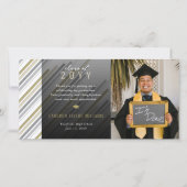 モダンスタイリッシュ金ゴールドグストライプレイ写真卒業 サンキューカード (正面)