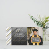 モダンスタイリッシュ金ゴールドグストライプレイ写真卒業 サンキューカード (スタンド正面)