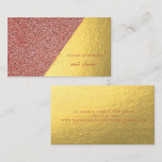 モダンスタイリッシュ金ゴールド、赤大理石、幾何学的 名刺 (正面/裏面)