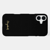 モダンスタイリッシュ黒市松模様に金ゴールドモノグラムの iPhoneケース (裏面横)