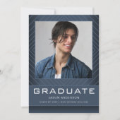 モダンスタイリッシュ1フォトブルー卒業 案内状 (正面)