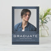 モダンスタイリッシュ1フォトブルー卒業 案内状 (スタンド正面)