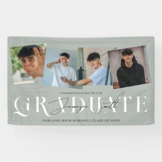 モダンスタイリッシュ4写真卒業 横断幕 (横)