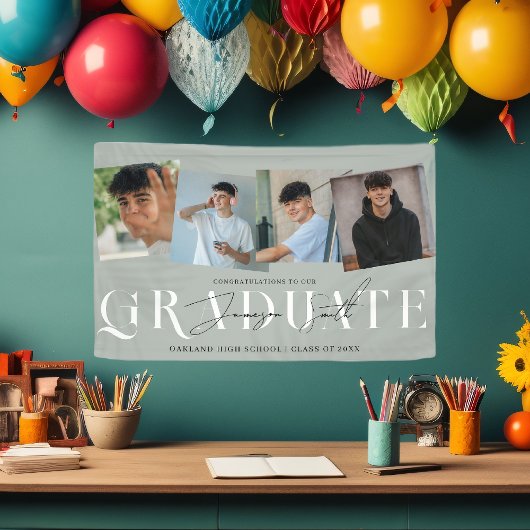 モダンスタイリッシュ4写真卒業 横断幕