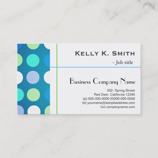 モダンスタイリッシュ,トレンディー，ビッグブルー，緑の水玉模様 名刺 (正面)