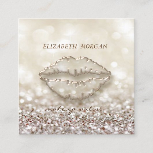 モダンスタイリッシュ，メイクアップアーティスト，キラキラ，《写真》ぼけ味，唇 スクエア名刺 (正面)