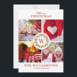 モダンスタイリッシュChristmas Family Photo Collage シーズンカード<br><div class="desc">このエレガント上品な4枚の写真クリスマスカードは、4枚の写真、名前とモノグラムでパーソナライズする簡単であお気に入りのる飾。前面に水色のベリーリースと背面に赤い水色のパターンと共に。クリスマスのホリデーシーズンのためのおもしろい。Blackberry Boulevardによって設計。</div>
