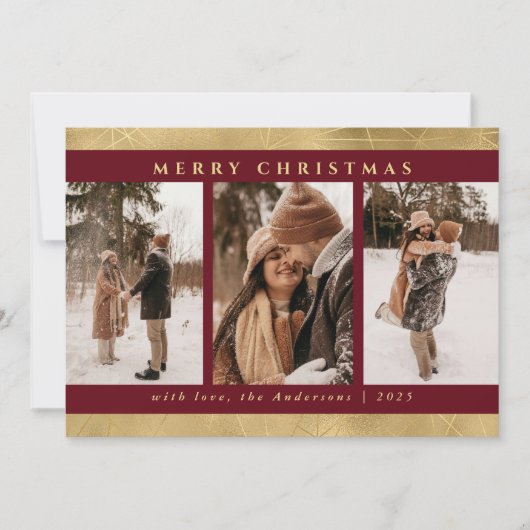 モダンスタイリッシュChristmas Red & フェイク金ゴールド写真 シーズンカード (正面)