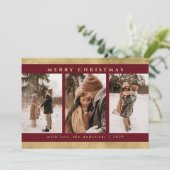 モダンスタイリッシュChristmas Red & フェイク金ゴールド写真 シーズンカード (スタンド正面)