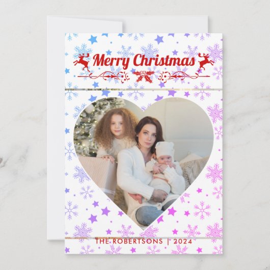 モダンスタイリッシュChristmas Script Familyハート写真 シーズンカード (正面)