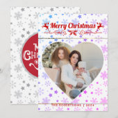 モダンスタイリッシュChristmas Script Familyハート写真 シーズンカード (正面/裏面)