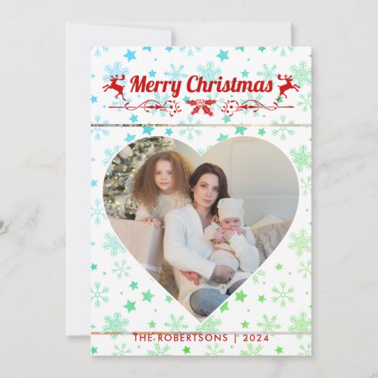 モダンスタイリッシュChristmas Script Familyハート写真 シーズンカード (正面)